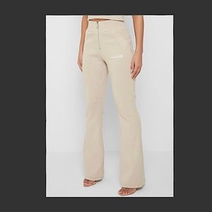 NEW Beige Ribbed Wide Leg MANIÈR de VOIR Trousers